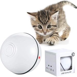 Kattenspeelgoed bal interactieve automatische zelf roterende rollende ballen, USB oplaadbare led licht vermaak voor huisdier oefeningen. Achtervolg speelgoed voor kitten of puppy (wit)