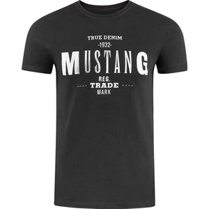 Mustang Heren T-Shirt Basic Print Tee regular fit Zwart 3XL Ronde Hals Volwassenen Opdruk Print Shirts