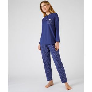 Damart - Pyjama van gekamd jersey katoen - Vrouwen - Blauw - 34-36 (XS)