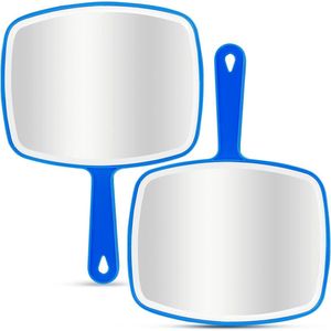 Handspiegel draagbare 2 stuks met ophanggat in handvat blauw 19 x 26 cm
