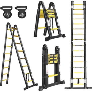 Telescopische ladder 5 m | Inklapbare aluminium ladder | Antislip vouwladder