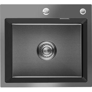 LOMAZOO Spoelbak Gun Metal 50x45 – Spoelbak Keuken - Spoelbakken Keuken – Wasbak Keuken - Met Kraangat RVS [CRYSTAL]