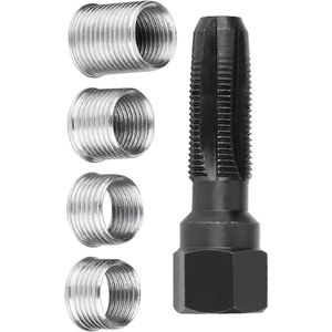 Schroefdraadkraan Bougie-inzetstukken Set | 5-Delig Gereedschap voor Bougieschroefdraadreparatie | Koolstofstalen Rethreader-reparatiekraan | Voor 14 mm Bougies