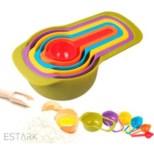 ESTARK® Maatbeker Cups - 10-delige Maatbeker set - Maatlepel - 10-delige Zwart Plastic Maatlepels - Maatschep - Maatcups - Maatbeker - Maat Schepen - 1.25 ML tot 250 ML - Maat Lepels (groen)