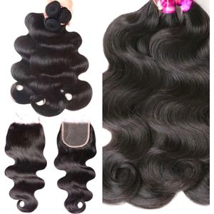 Frazimashop-Braziliaan body wave weave -100% human Hair- Haarextension - 22 inches golf 3 Bundels met closure 4x4 20 inches