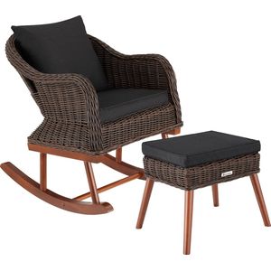 tectake - Wicker schommelstoel Rovigo met voetenbank Vibo - bruin - poly-rattan