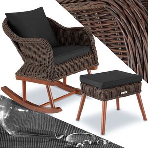 tectake - Wicker schommelstoel Rovigo met voetenbank Vibo - bruin - poly-rattan