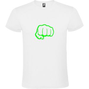 Wit T-Shirt met “ Broeder vuist / Brofist “ Afbeelding Neon Groen Size XXXXXL