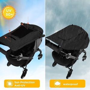 Kinderwagen Zonnescherm Zonnescherm met Kijkvenster voor Kinderwagens Kinderwagens UV-bescherming Waterbestendig Eenvoudig te installeren (zwart)