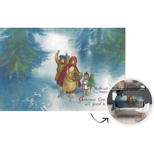 Kerst Tafelkleed - Kerstmis Decoratie - Tafellaken - 200x130 cm - Schilderij - Sneeuw - Bomen - Kerstmis Versiering