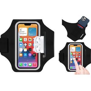 Pearlycase sportarmband hoes Geschikt voor Samsung Galaxy S21/ S21FE/ S21 Plus/ S21 Ultra/ S22/ S22 Plus/ S24 Ultra/ S22 Ultra/ S23/ S23+/ S23 Ultra - sport armband - hardloop - ruimte voor pasjes/ airpodcase/ sleutel - 4.7 t/m 6.9 inch - zwart