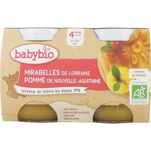 Babybio Mirabelle Appel 4 Maanden en + Biologisch 2 x 130 g Potjes