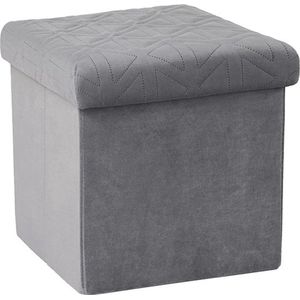 Grijze opvouwbare kleine kruk fluwelen opbergdoos met deksel, speelgoedkist organizer opbergdozen, statisch draagvermogen 120 kg, 32 x 32 x 32 cm