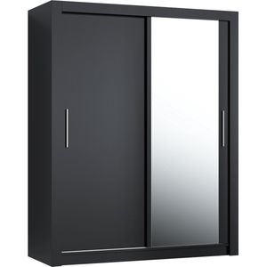 Promeubels - Kledingkast Miami - 120cm - Zwart mat - met spiegel - Schuifdeur - Opbergkast