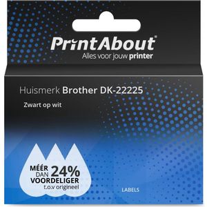 PrintAbout huismerk Etiket DK-22225 Zwart op wit (38 mm) geschikt voor Brother