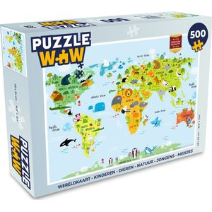 Puzzel Wereldkaart - Kinderen - Dieren - Natuur - Jongens - Meisjes - Legpuzzel - Puzzel 500 stukjes
