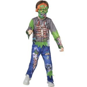 Smiffy's - Zombie Kostuum - Coole Te Lang Aan Het Gamen Zombie Kind Kostuum - Blauw, Groen, Grijs - Small - Halloween - Verkleedkleding