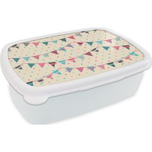 Broodtrommel Wit - Lunchbox - Brooddoos - Slingers - Patronen - Pastel - 18x12x6 cm - Volwassenen