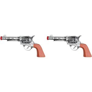 2x Western Revolver/Pistolen Zilver 22 cm - Wilde Westen/Cowboy Speelgoed Verkleed Accessoire