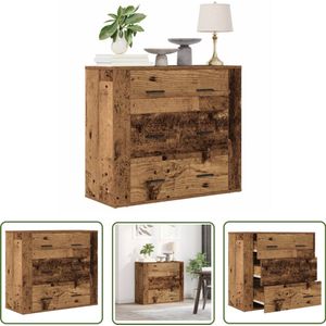 The Living Store Dressoir 80x33x70 cm bewerkt hout oud houtkleurig - Dressoir - Commode - Opbergmeubel - Houten Dressoir - Vintage Dressoir