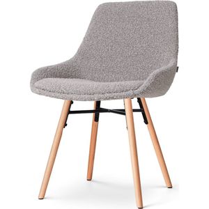 Nolon Nena-Isa Eetkamerstoel Bouclé Taupe - Stof - Zonder Armleuning - Houten Poten - Scandinavisch - Comfortabel