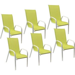 Set van 6 MARBELLA stoelen in groen textilene - wit aluminium