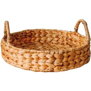 Stevige Kleine ronde mand laag 25cm - Decoratieve gevlochten opbergmand van waterhyacint - Broodmand - Rieten dienblad