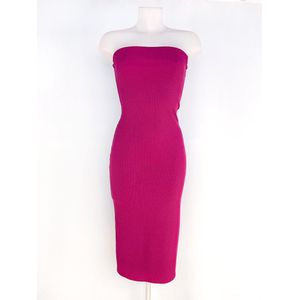 Strapless basic jurk - Fuchsia/donker roze - Maxi jurk zonder bandjes - Lange aansluitende jurk - Veel stretch - Maxi dress - Mauve - One-size - Een maat
