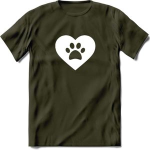 Cat Love Paw - Katten T-Shirt Kleding Cadeau | Dames - Heren - Unisex | Kat / Dieren shirt | Grappig Verjaardag kado | Tshirt Met Print | - Leger Groen - L