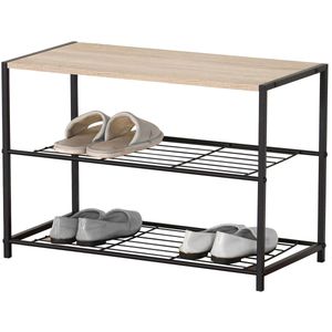 Urban Living Schoenenrek van metaal/hout - 2-laags - 63 x 30 x 43 cm - schoenen opbergen - zwart - kastje voor 6 paar