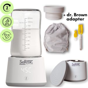 SeRox BabyCare - Flessenwarmer onderweg plus dr. Brown adapter - geschikt voor oa Dr brown, philips avent flessen en meer - draagbare en draadloze baby flessenwarmers - 9000 mAh - BPA vrij - wit