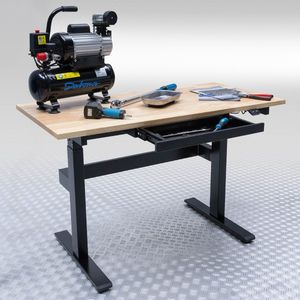 Datona® Verstelbare werkbank – elektrisch in hoogte verstelbare werktafel met eiken werkblad & lade - Zwart