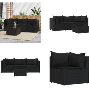 vidaXL 4-delige Loungeset met kussens poly rattan zwart - Loungeset - Loungesets - Tuinset - Rattan Loungeset