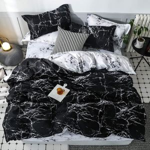 Modern beddengoed 200 x 200 cm + kussenslopen 80 x 80 cm x 2 met zwart marmerpatroon, comfortabel, hypoallergeen, microvezel, omkeerbaar dekbedovertrek