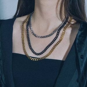 ICYBOY 18K Curb Cuban Basis Ketting [BLACK GOLD PLATED] [50 cm] [3 mm] Link Chain Chokers Basic Punk Stainless Steel Necklace Vintage Black Gold Tone Solid Metal