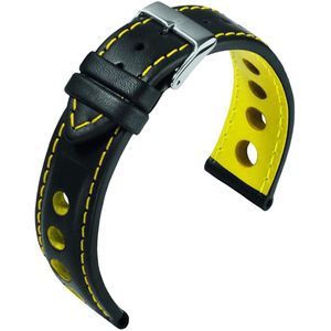 EULIT horlogeband - leer - 22 mm - zwart met geel stiksel - metalen gesp