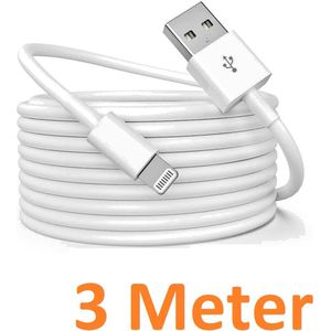3 Meter Geschikt voor: Lightning kabel naar USB 2.0 A Male oplaadkabel Geschikt voor: Apple iPhone iPod Airpods & iPad - Wit