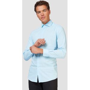 OppoSuits Cool Blue Shirt - Heren Overhemd - Casual Effen Gekleurd - Blauw - Maat EU 41/42