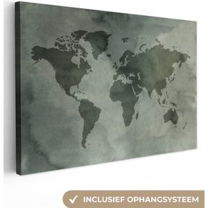 Canvas Wereldkaart - 30x20 - Wanddecoratie Wereldkaart - Waterverf - Grijs