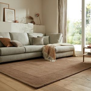 Flycarpets Tuscany Modern Wol - Effen - Kader Vloerkleed - Bruin - 120x170 cm