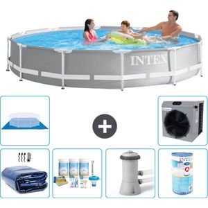 Intex Rond Prism Frame Zwembad - 366 x 76 cm - Grijs - Inclusief Solarzeil - Onderhoudspakket - Zwembadfilterpomp - Filter - Grondzeil - Warmtepomp
