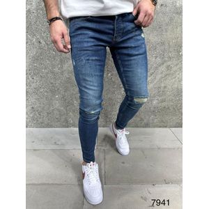 Mannen Stretchy Ripped Skinny Jeans Vernietigd Hole Slim Fit Denim Hoge Kwaliteit Jeans-W34