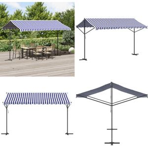 vidaXL Luifel vrijstaand 400x300 cm stof en staal blauw en wit - Vrijstaande Luifel - Vrijstaande Luifels - Luifel - Zonwering