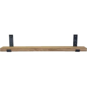 GoudmetHout Massief Eiken Wandplank - 120x10 cm - Industriële Plankdragers L-vorm Up - Staal - Zonder Coating - Wandplank industrieel
