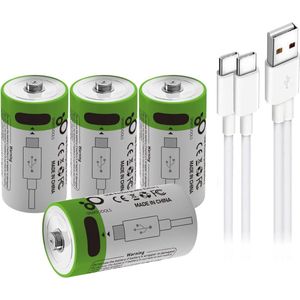Oplaadbare CR2 Lithium-ion Batterijen - 4 Stuks met Type C Oplader - 1200 Cyclus, Snel Opladen, 3,7 V