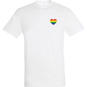 T-shirt Regenboog hartje | Regenboog vlag | Gay pride kleding | Pride shirt | Wit | maat XL