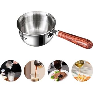 Pan 304 roestvrij staal houten handvat roestvrij staal melkpan kleine pan wok ovenpan oliepan kleine pan smeltkroes houten handvat keuken soeppan gasfornuis (150 ml) kleine inductiekookplaat