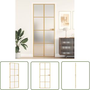 The Living Store Binnendeur smal 83x201,5 cm gehard glas en aluminium goudkleur - Binnendeur - Glazen Deur - Aluminium Deur - Gouden Deur - Moderne Deur