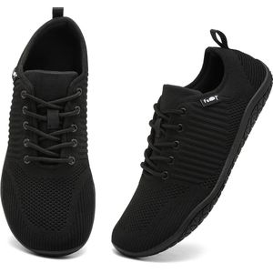 Geweo Barefoot Schoenen - Sportschoenen Sneakers - Fitnessschoenen - Hardloopschoenen - Ademend Knit Textiel - Platte Zool - Zwart - 43