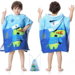 Kinderbadponcho met capuchon, microvezelhanddoekponcho kinderen met tasje met trekkoord, zacht en absorberend strandlaken, badhanddoek, kinderbadhanddoek voor meisjes, jongens